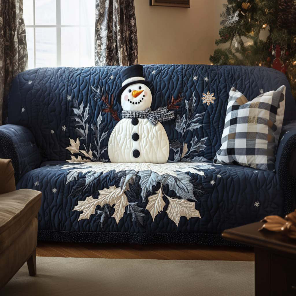 Snowman on Navy quilted sofa cover – snowman on deep navy