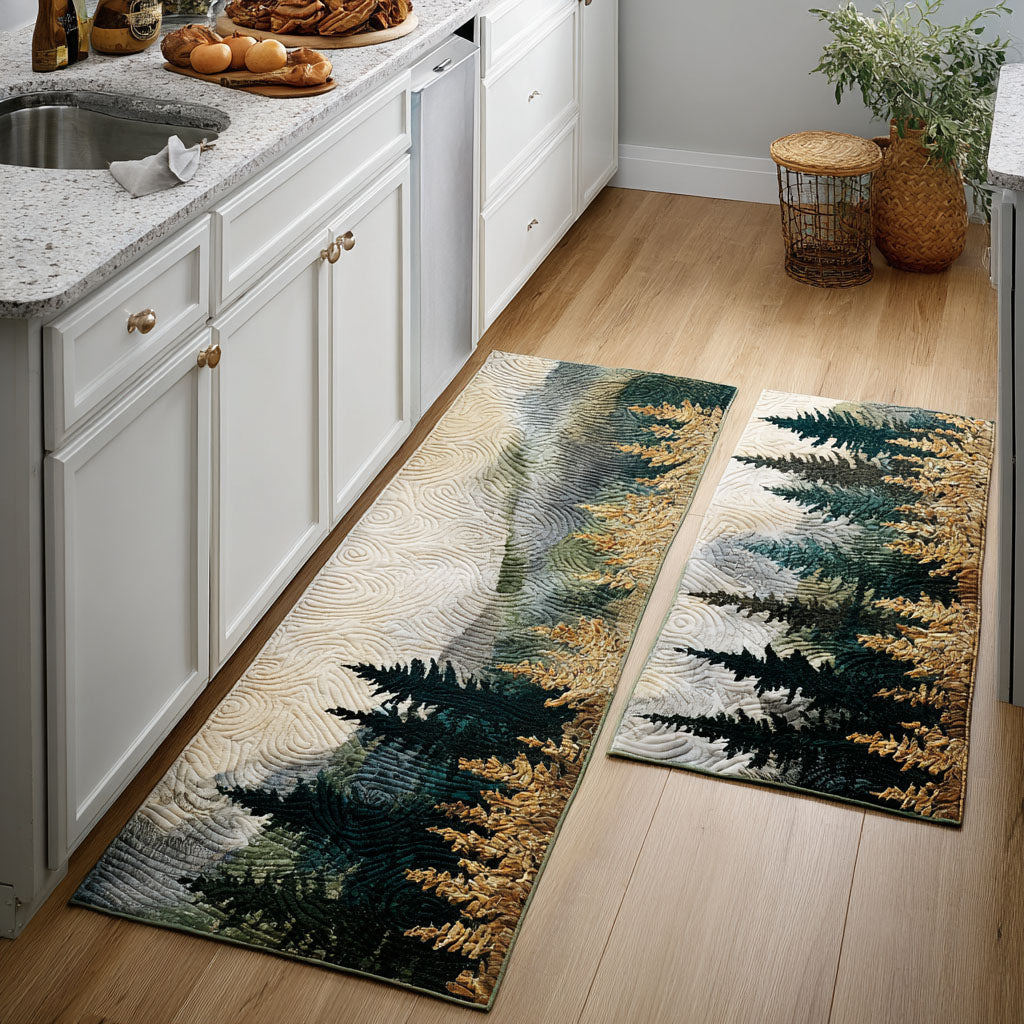Forest Valley kitchen mat set – pines and golden hills