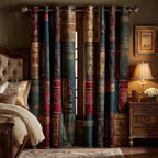 Timeless Volumes quilted curtains – leather-bound volumes