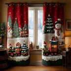 Christmas Train Village quilted curtains – toy train with snowy trees
