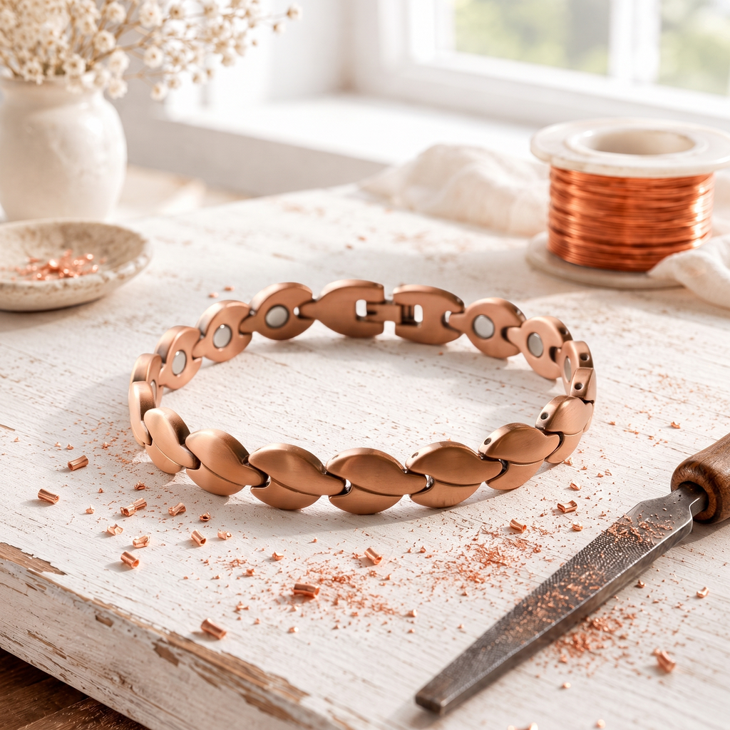 Magnetic copper anklet made of smooth oval links