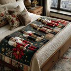 Toy Soldiers quilted bed runner – toy soldiers and poinsettias on green