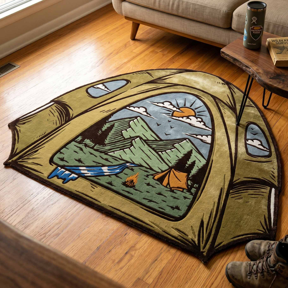Trail Shelter shaped rug – tent view