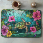 Tranquil Turtle and Hibiscus quilted placemats – turtle among hibiscus