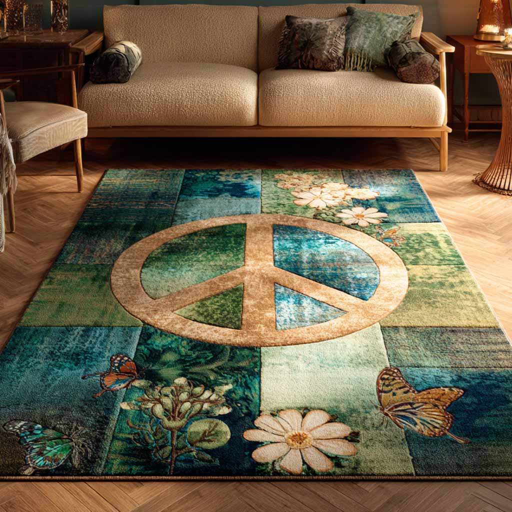 Serene Meadow Peace rug – peace sign on teal