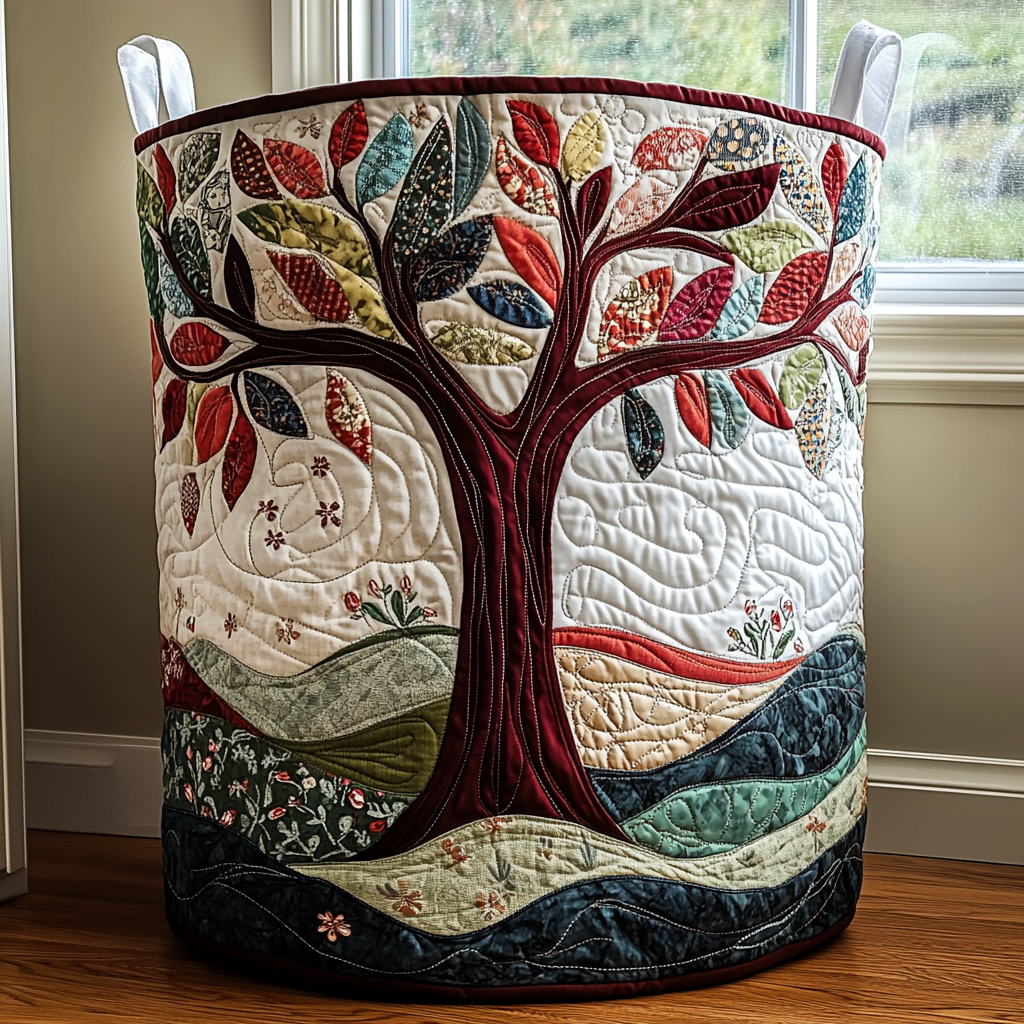 Patchwork Tree quilted laundry basket – patchwork tree