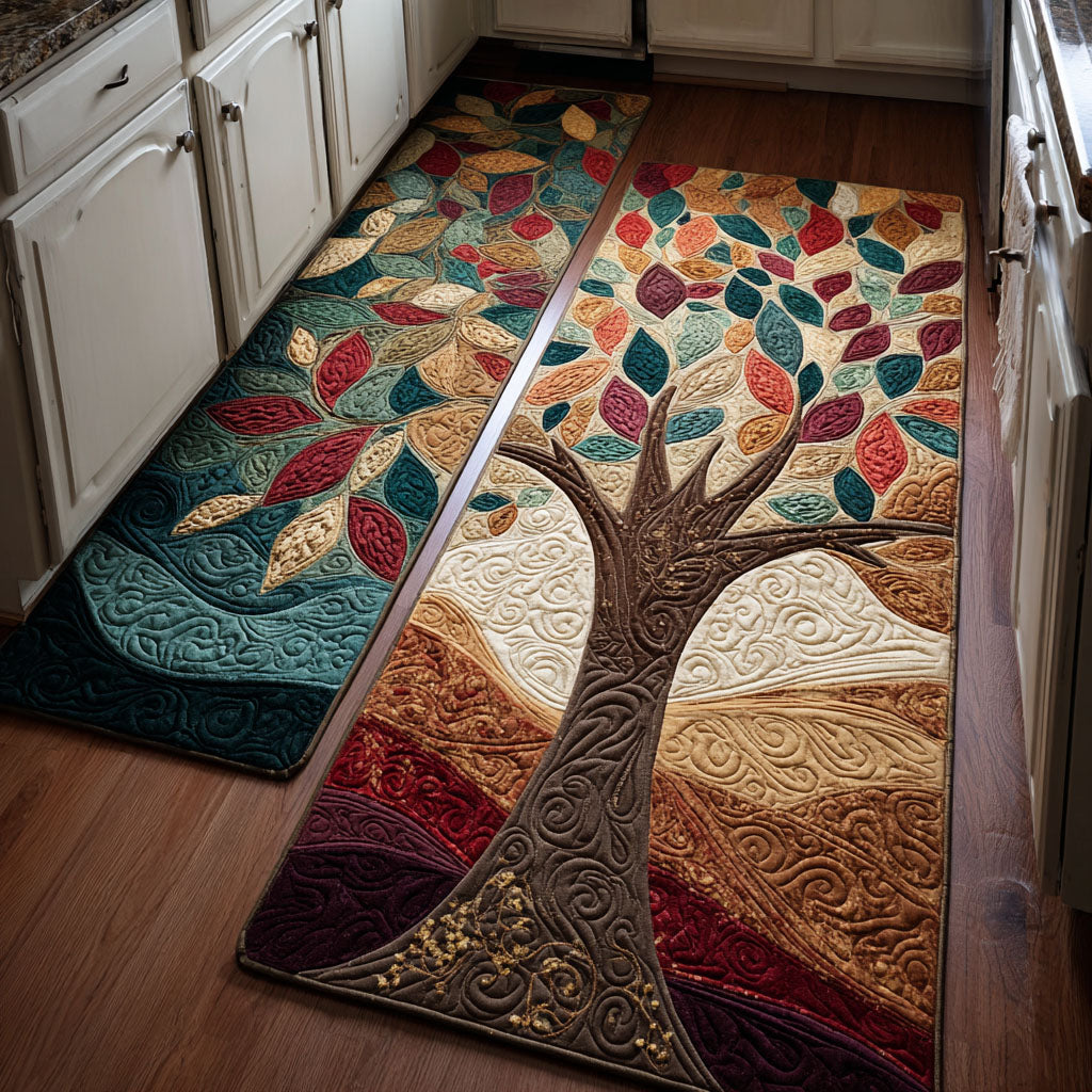 Tree Retreat kitchen mat set – patchwork tree