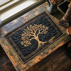 Gilded Tree of Life quilted placemats – gold tree on black