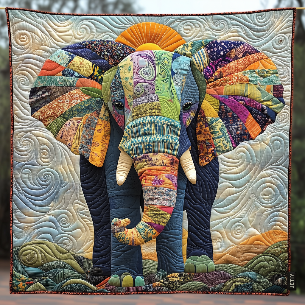 Patchwork Rainbow Elephant quilted throw – elephant in rainbow patchwork
