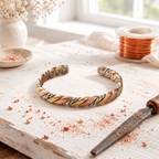 Magnetic rope-twist cuff of copper, brass and silver-tone strands