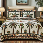 Palm Grove quilted bedspread set – rows of palm trees on cream
