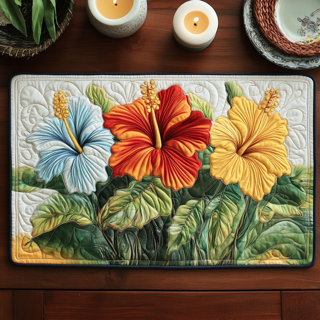 Tropic Touch quilted placemats – three hibiscus