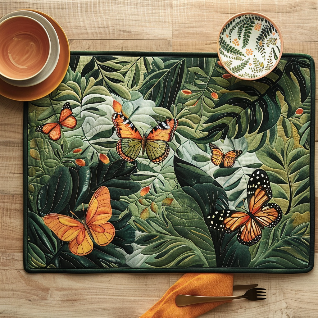 Jungle Butterflies quilted placemats – butterflies in foliage