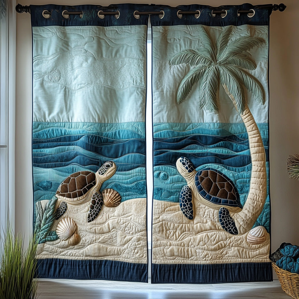 Palm Beach Turtles quilted curtains – turtles under a palm tree