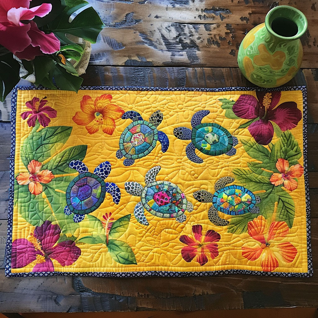 Tropical Turtle Oasis quilted placemats – turtles on yellow