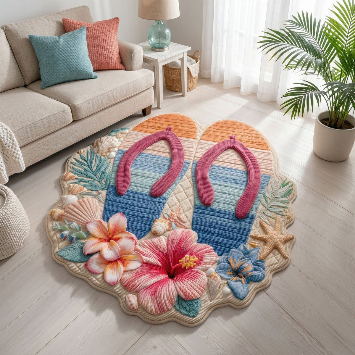 Tropical Bloom Flip shaped rug – flip flops and hibiscus