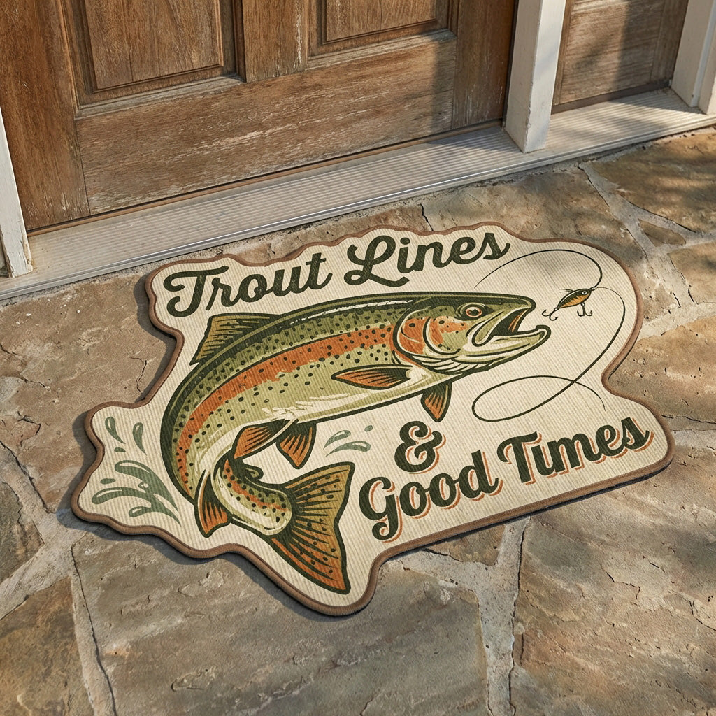 Trout Lines shaped doormat – trout Lines slogan