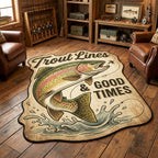 Trout Times shaped rug – trout Lines sign