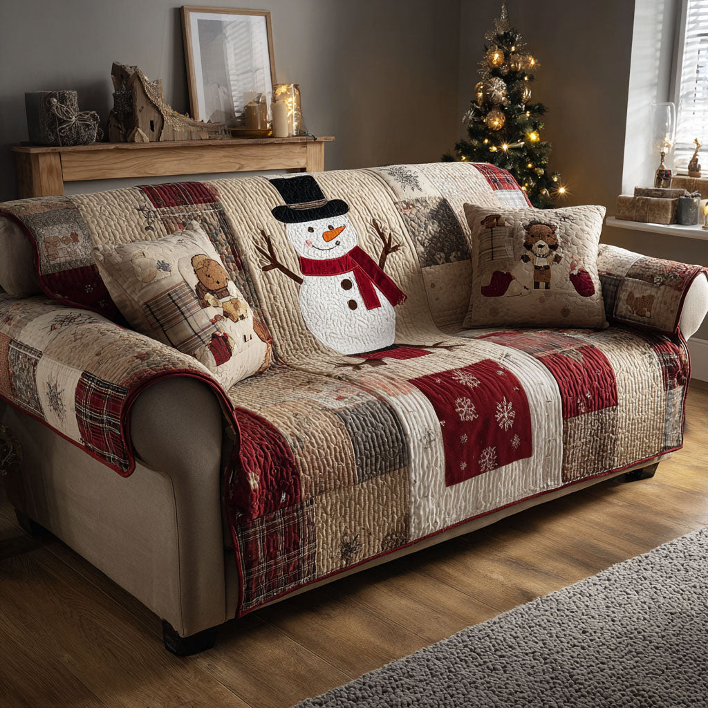 Snowman Plaid Patchwork quilted sofa cover – snowman in plaid patchwork