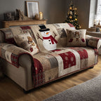 Snowman Plaid Patchwork quilted sofa cover – snowman in plaid patchwork
