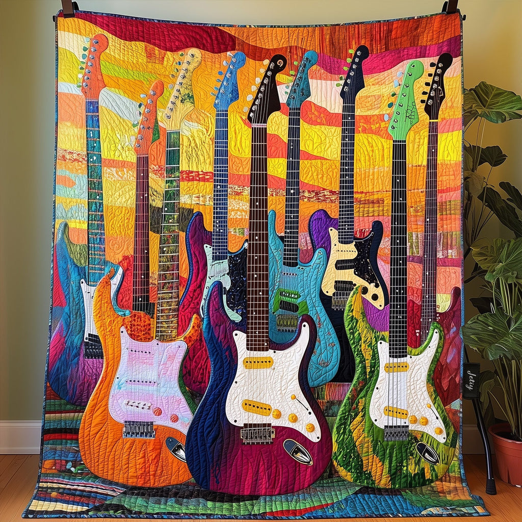 Sunset Guitars quilted throw – electric guitars before a sunset sky