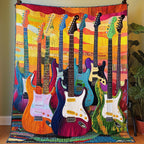 Sunset Guitars quilted throw – electric guitars before a sunset sky
