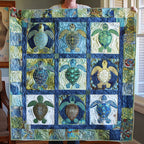 Turtle Windows quilted throw – sea turtles in cream window squares