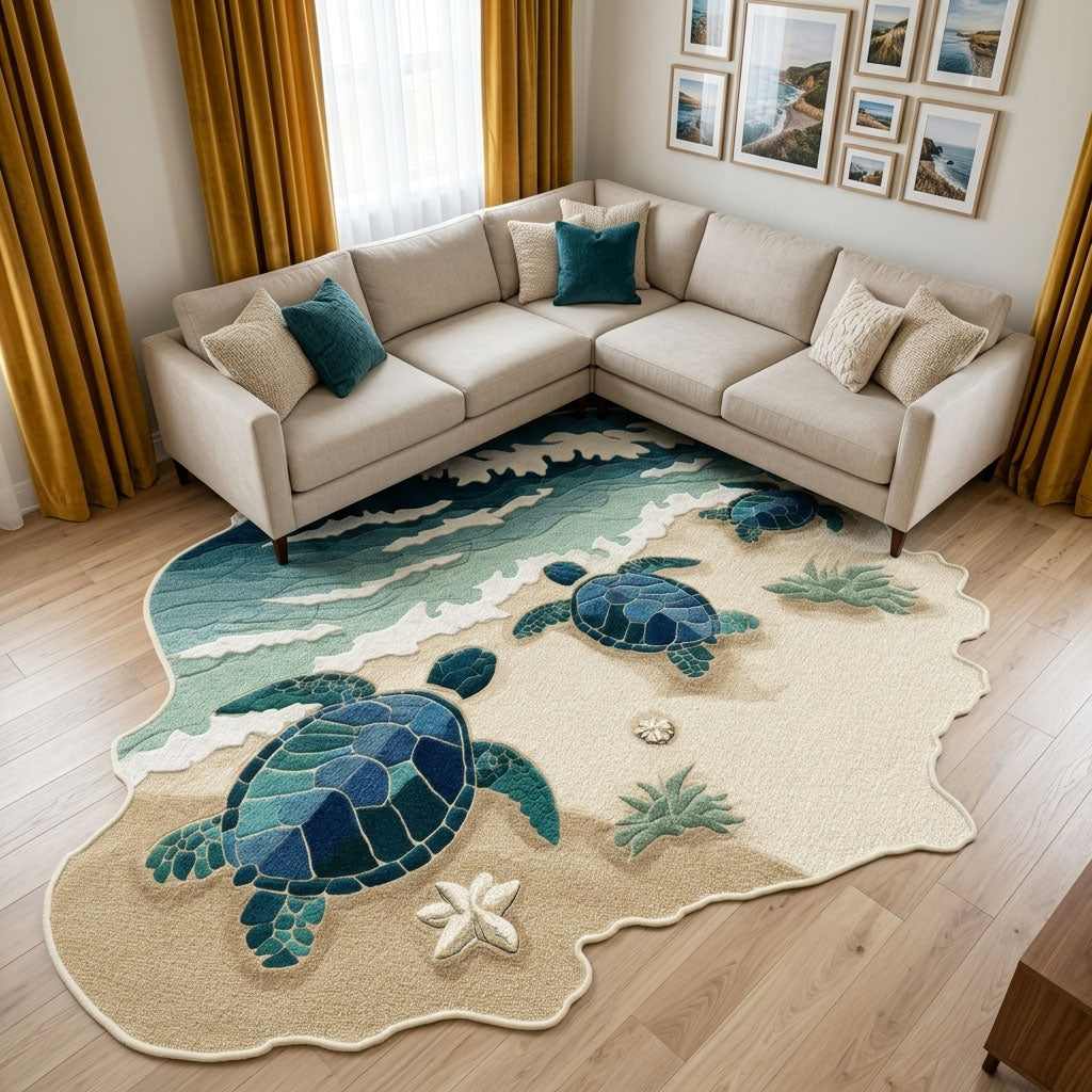 Turtle Haven Shore shaped rug – turtles on the shore