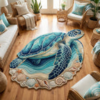 Turtle Haven Waves shaped rug – turtle over waves