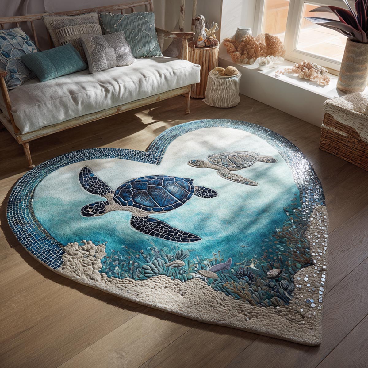 Turtle Love shaped rug – turtle in a blue heart