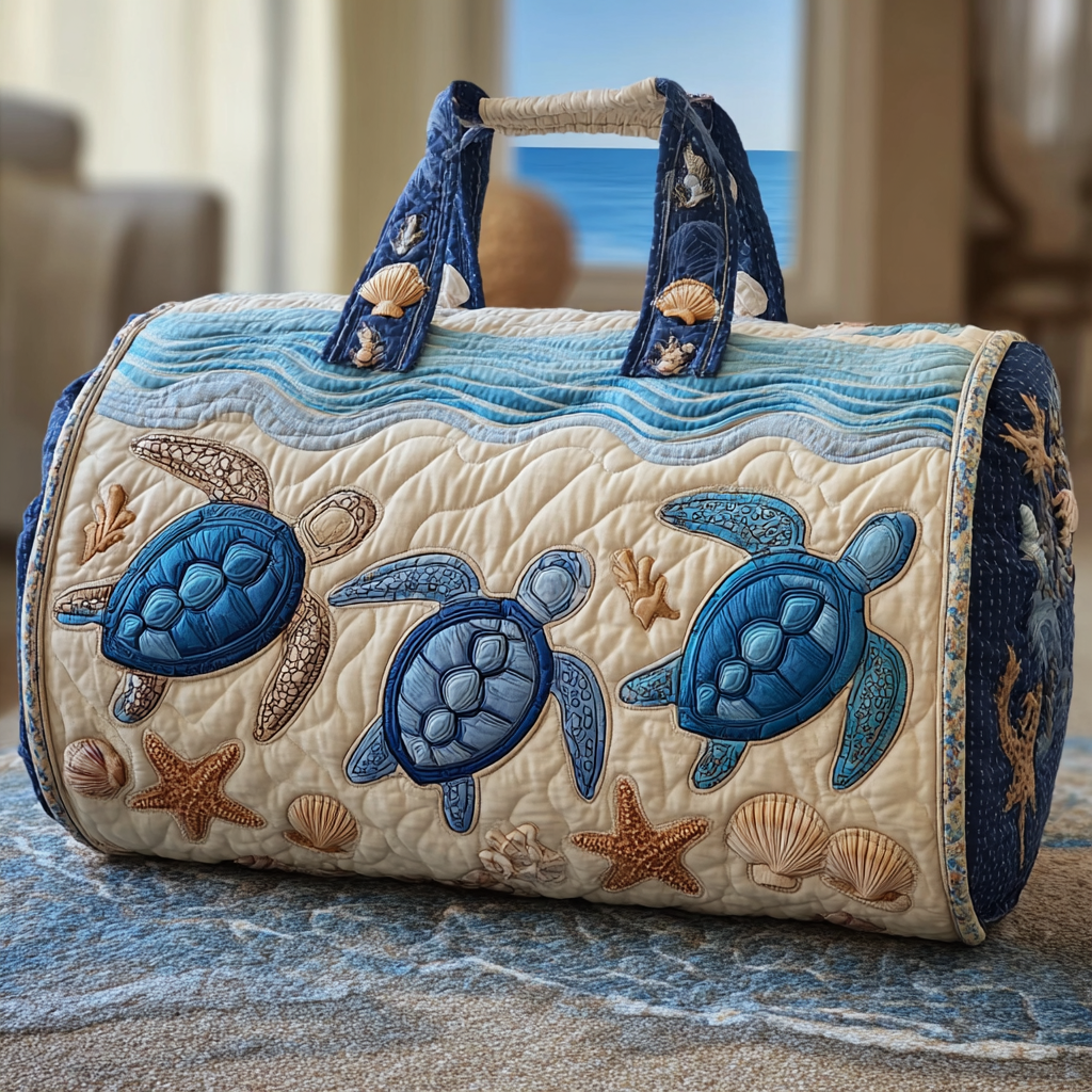 Turtle Path quilted weekend bag – turtles above waves