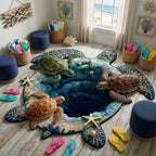 Turtle Serenity Pool shaped rug – turtles round a pool
