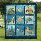 Quilted Throw - Turtle Squares in Blue – view 2