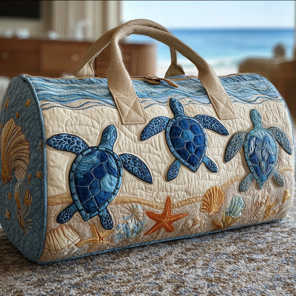 Turtle Wave Blue quilted weekend bag – navy turtles