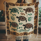 Turtle Border Weave woven sofa throw – turtles among swirls on cream