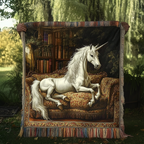 Unicorn Library Sofa woven sofa throw – unicorn on a golden sofa