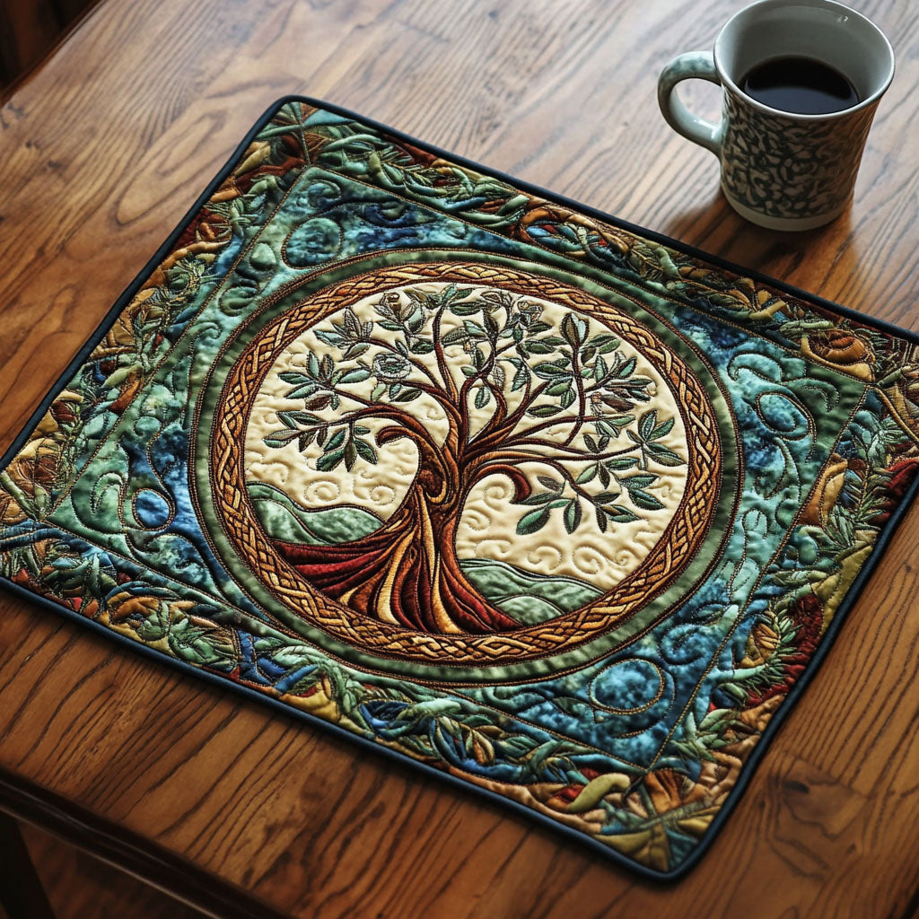 Twilight Branches quilted placemats – tree in a circle