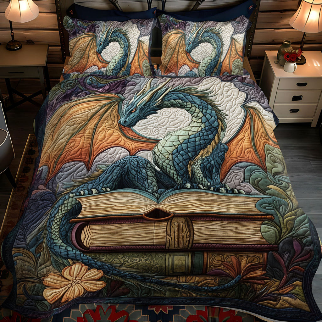 3-Piece Quilted Bedspread Set - Dragon Library – view 2