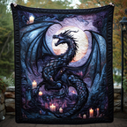Candlelit Dragon quilted throw – black dragon among glowing candles
