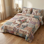 Close-up of the wave-stitch quilting on the Scripture and Flowers bedspread