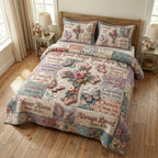 Two matching pillow shams from the Scripture and Flowers quilted bedspread set