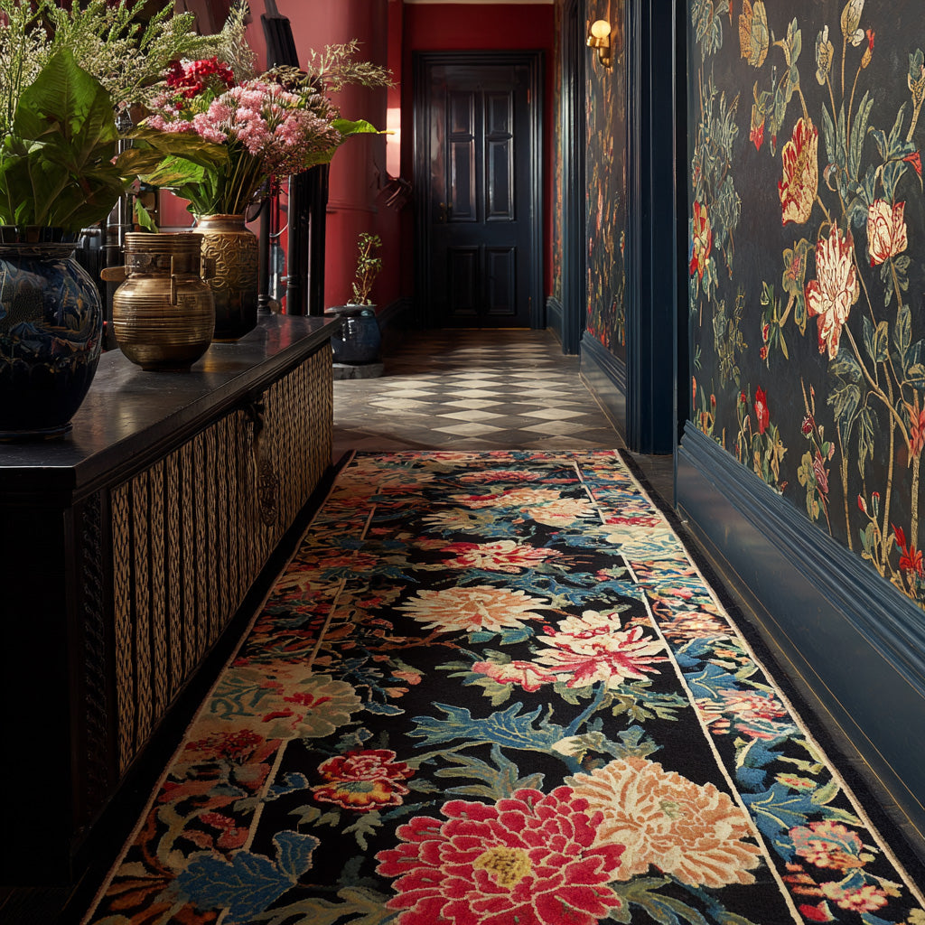 Velvet Bloom hallway runner – flowers on navy