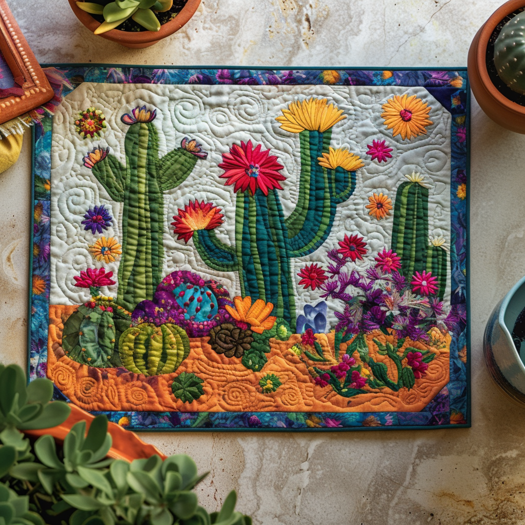 Vibrant Succulent Cactus quilted placemats – cacti on orange
