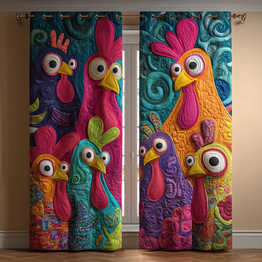 Folk Art Roosters quilted curtains – bright folk art roosters