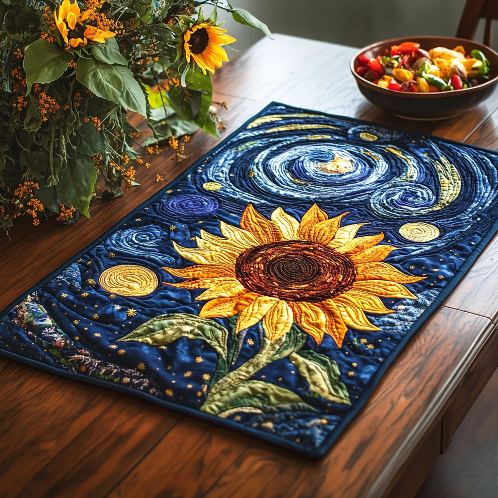 Vibrant Sunflowers quilted placemats – sunflower under night sky