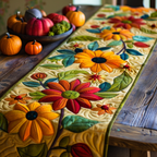 Autumn Sunflower Trail quilted table runner – sunflowers on gold