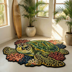 Vibrant Turtle shaped rug – turtle and coral