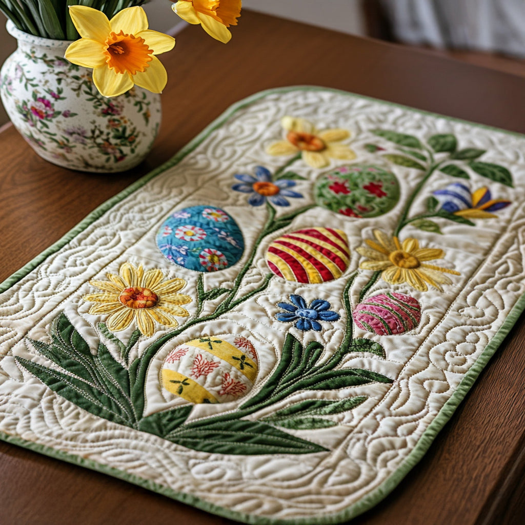 Vintage Easter Charm quilted placemats – eggs and daisies