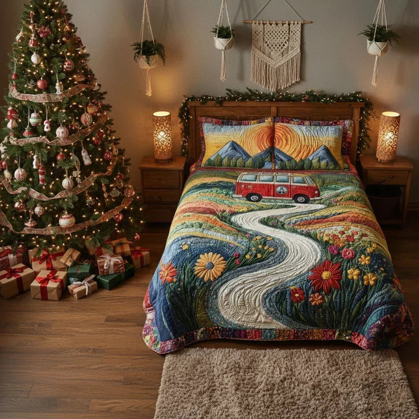 Close-up of the wave-stitch quilting on the Vintage Wanderlust bedspread