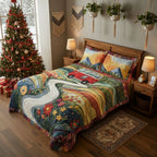 Two matching pillow shams from the Vintage Wanderlust quilted bedspread set